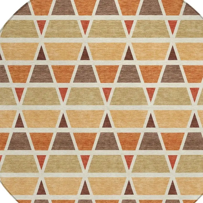 8' Orange And Cream Round Geometric Washable Indoor Outdoor Area Rug Photo 3