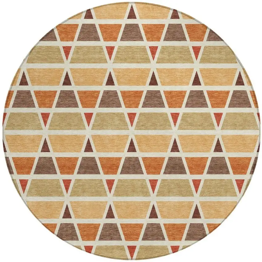 8' Orange And Cream Round Geometric Washable Indoor Outdoor Area Rug Photo 4