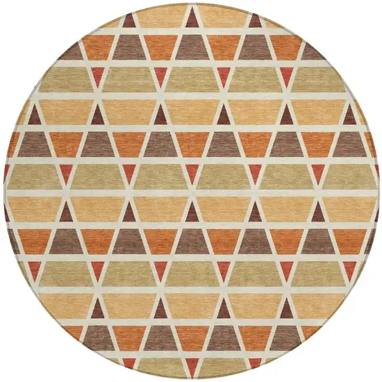 8' Orange And Cream Round Geometric Washable Indoor Outdoor Area Rug Photo 4