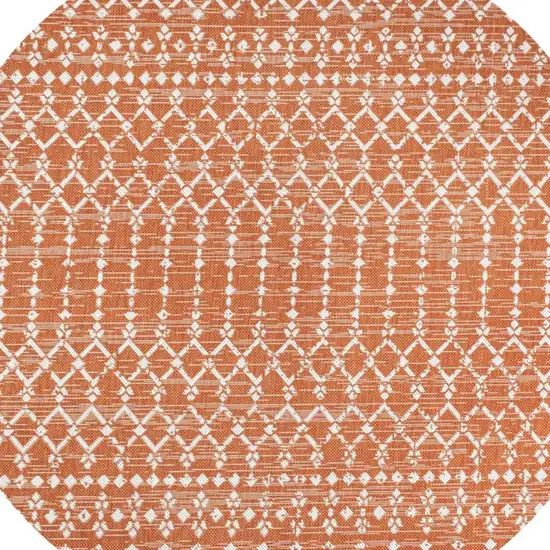 5' Orange And Cream Round Trellis Indoor Outdoor Area Rug Photo 2