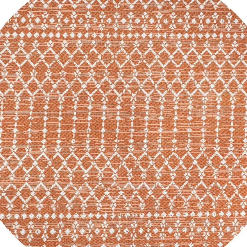 5' Orange And Cream Round Trellis Indoor Outdoor Area Rug Photo 2