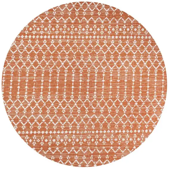 5' Orange And Cream Round Trellis Indoor Outdoor Area Rug Photo 3