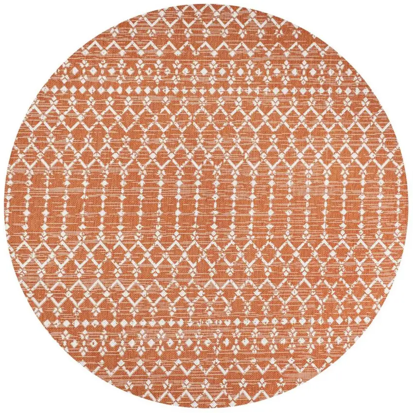 5' Orange And Cream Round Trellis Indoor Outdoor Area Rug Photo 3