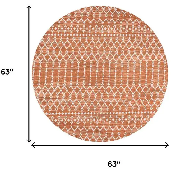 5' Orange And Cream Round Trellis Indoor Outdoor Area Rug Photo 9