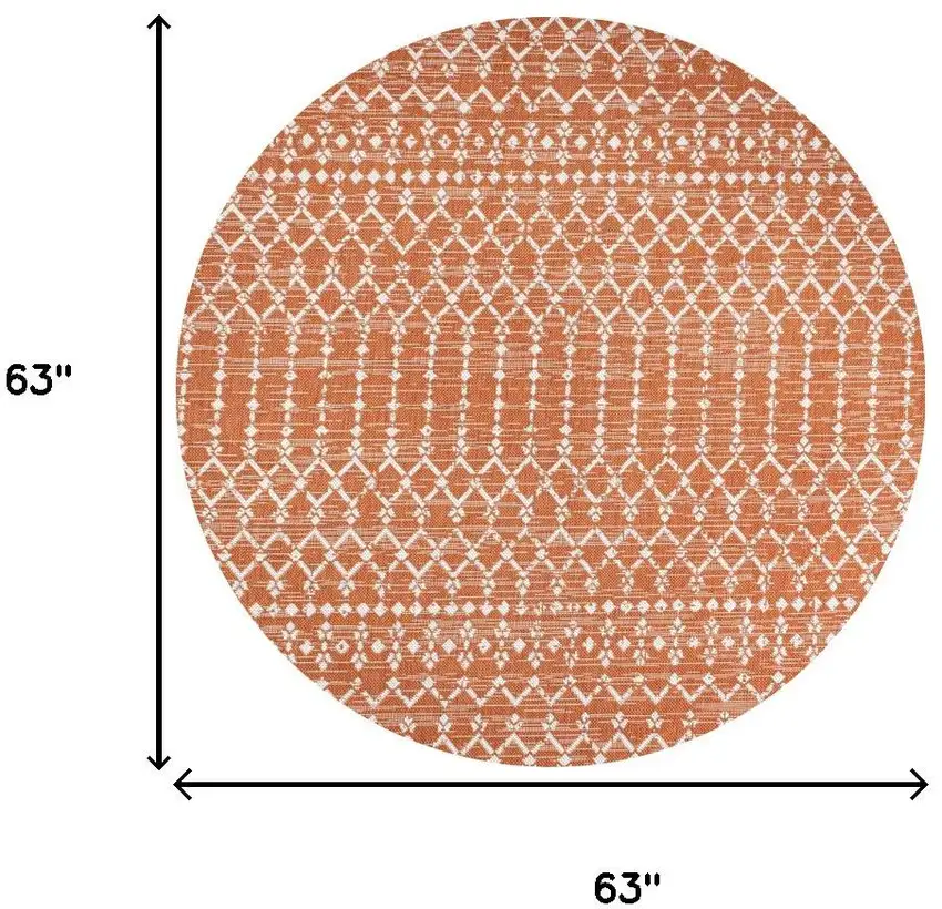 5' Orange And Cream Round Trellis Indoor Outdoor Area Rug Photo 9