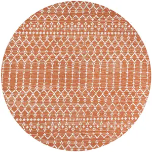 Photo of 5' Orange And Cream Round Trellis Indoor Outdoor Area Rug