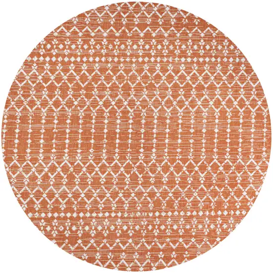 5' Orange And Cream Round Trellis Indoor Outdoor Area Rug Photo 1