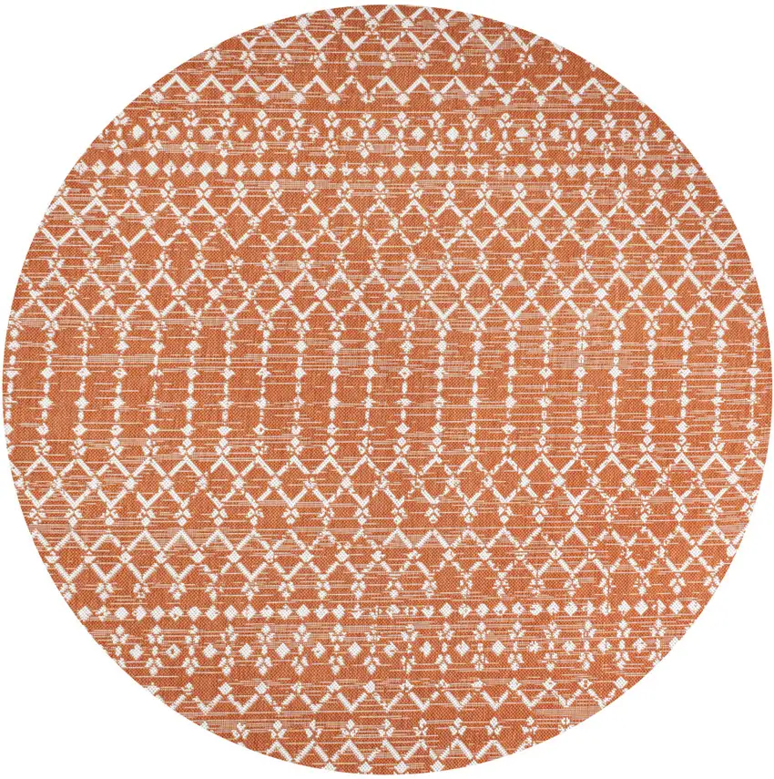 5' Orange And Cream Round Trellis Indoor Outdoor Area Rug Photo 1