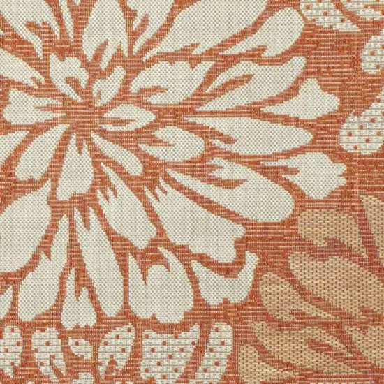 5' Orange And Cream Square Floral Indoor Outdoor Area Rug Photo 2