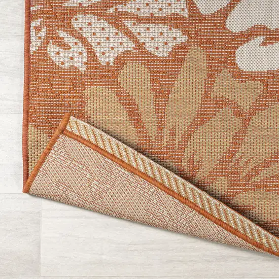 5' Orange And Cream Square Floral Indoor Outdoor Area Rug Photo 6