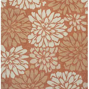 Photo of 5' Orange And Cream Square Floral Indoor Outdoor Area Rug