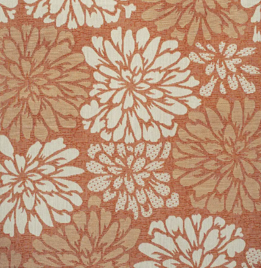 5' Orange And Cream Square Floral Indoor Outdoor Area Rug Photo 1