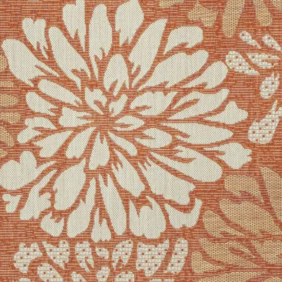 5' Orange And Cream Square Floral Indoor Outdoor Area Rug Photo 3