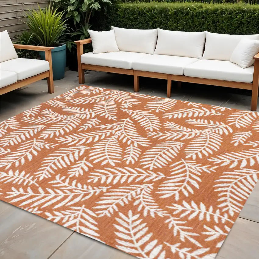 5' Orange And Cream Square Floral Indoor Outdoor Area Rug Photo 1
