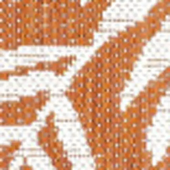 5' Orange And Cream Square Floral Indoor Outdoor Area Rug Photo 2