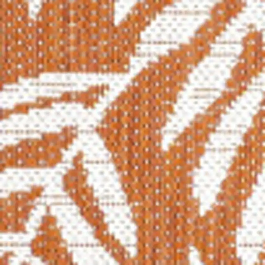 5' Orange And Cream Square Floral Indoor Outdoor Area Rug Photo 3