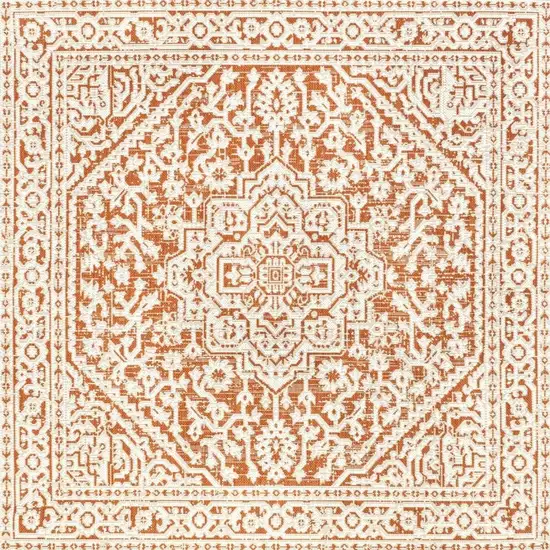 5' Orange And Cream Square Medallion Indoor Outdoor Area Rug Photo 3