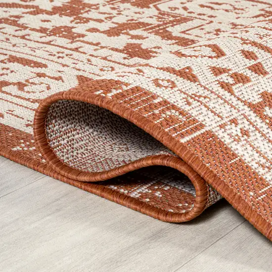 5' Orange And Cream Square Medallion Indoor Outdoor Area Rug Photo 9