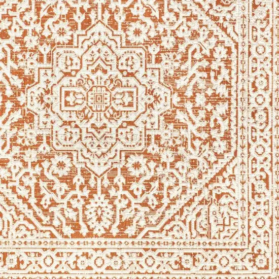 5' Orange And Cream Square Medallion Indoor Outdoor Area Rug Photo 2