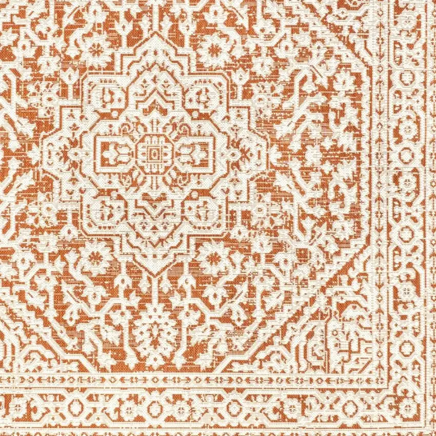 5' Orange And Cream Square Medallion Indoor Outdoor Area Rug Photo 2