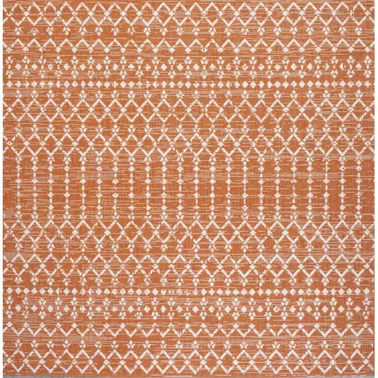 5' Orange And Cream Square Trellis Indoor Outdoor Area Rug Photo 3