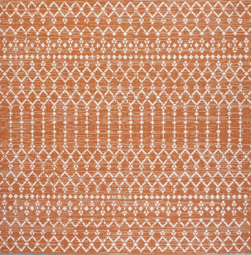 5' Orange And Cream Square Trellis Indoor Outdoor Area Rug Photo 3