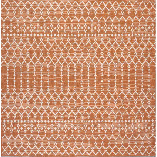 5' Orange And Cream Square Trellis Indoor Outdoor Area Rug Photo 1