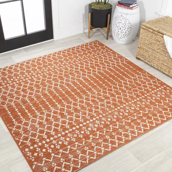 5' Orange And Cream Square Trellis Indoor Outdoor Area Rug Photo 4