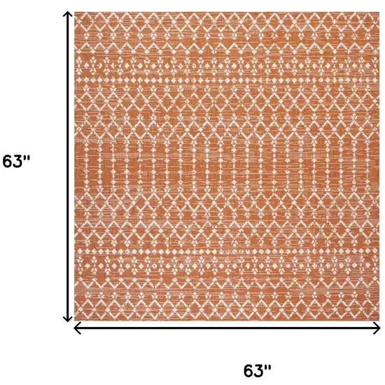 5' Orange And Cream Square Trellis Indoor Outdoor Area Rug Photo 9
