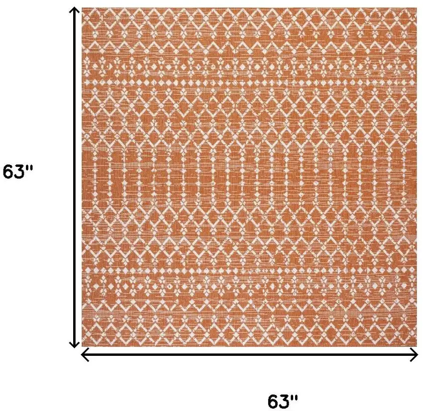 5' Orange And Cream Square Trellis Indoor Outdoor Area Rug Photo 9