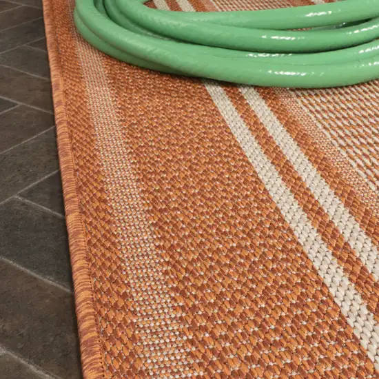 8' Orange And Cream Striped Indoor Outdoor Runner Rug Photo 8