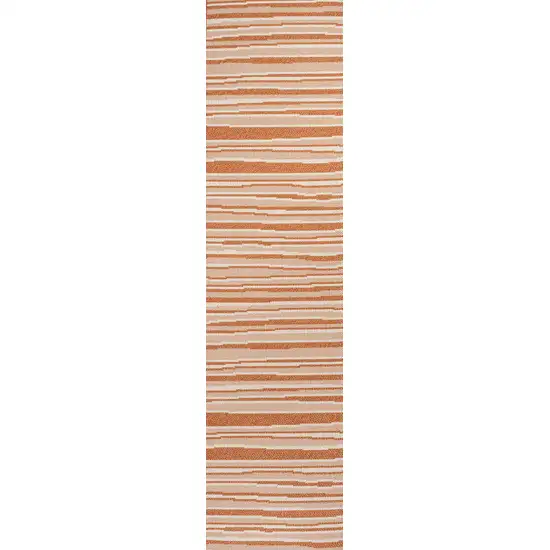 8' Orange And Cream Striped Indoor Outdoor Runner Rug Photo 3