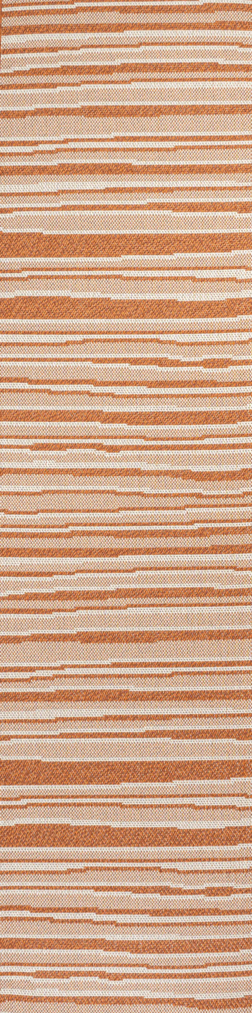 8' Orange And Cream Striped Indoor Outdoor Runner Rug Photo 3