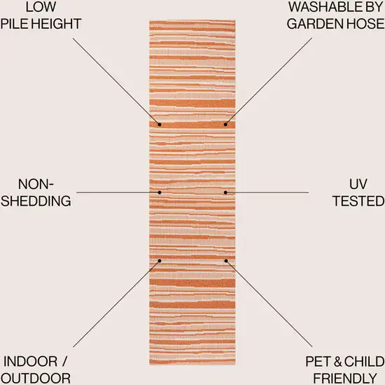 8' Orange And Cream Striped Indoor Outdoor Runner Rug Photo 8