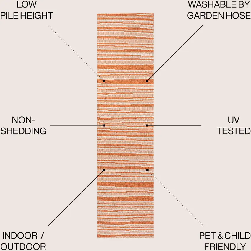 8' Orange And Cream Striped Indoor Outdoor Runner Rug Photo 8