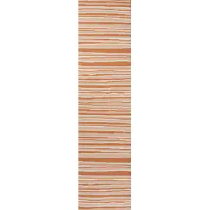 Photo of 8' Orange And Cream Striped Indoor Outdoor Runner Rug