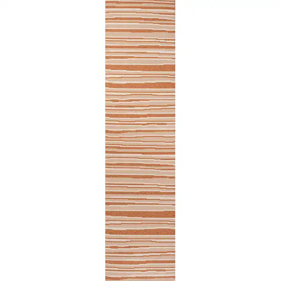 8' Orange And Cream Striped Indoor Outdoor Runner Rug Photo 1