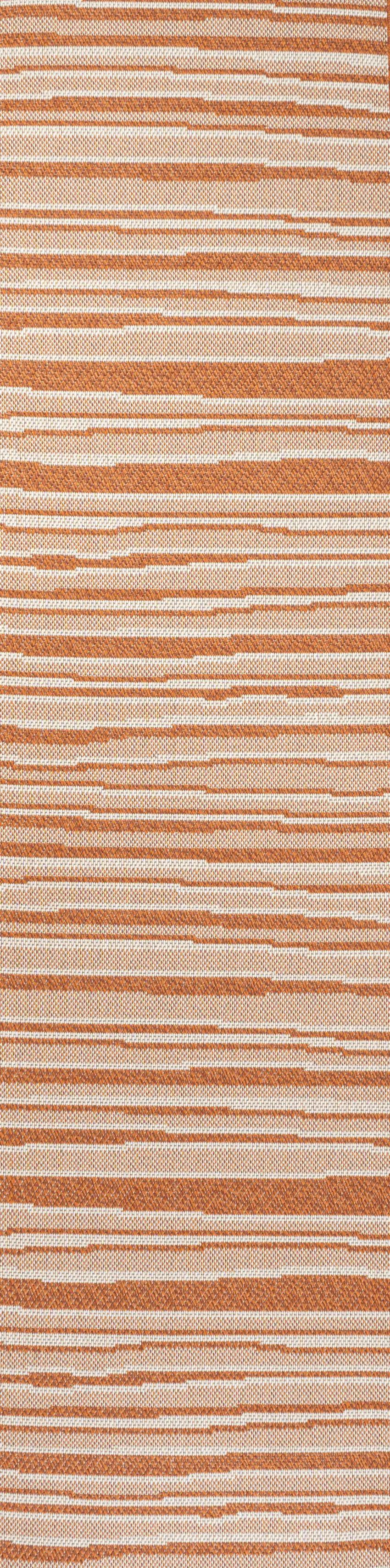 8' Orange And Cream Striped Indoor Outdoor Runner Rug Photo 1