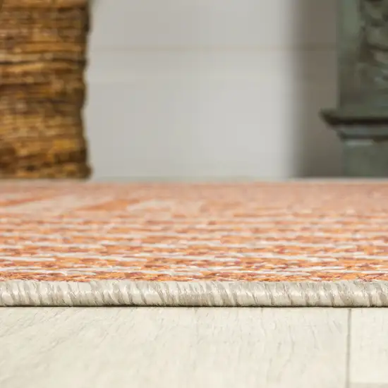 8' Orange And Cream Striped Indoor Outdoor Runner Rug Photo 6
