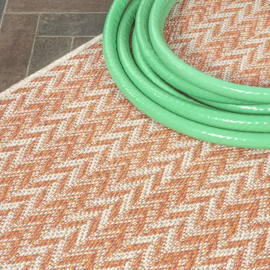 8' Orange And Cream Striped Indoor Outdoor Runner Rug Photo 7