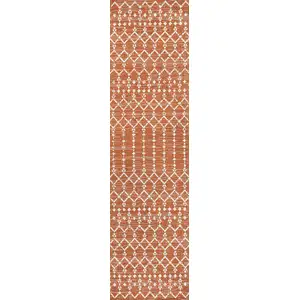 Photo of 10' Orange And Cream Trellis Indoor Outdoor Runner Rug