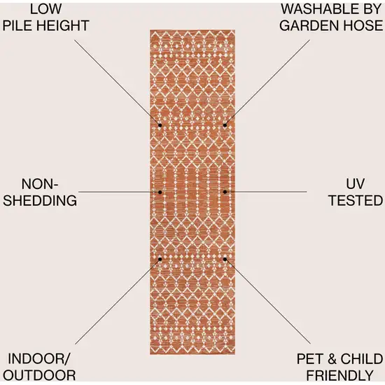 10' Orange And Cream Trellis Indoor Outdoor Runner Rug Photo 5