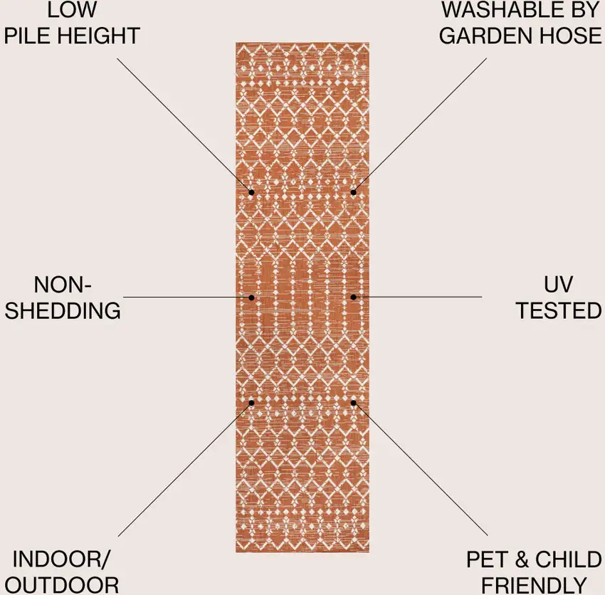 10' Orange And Cream Trellis Indoor Outdoor Runner Rug Photo 5