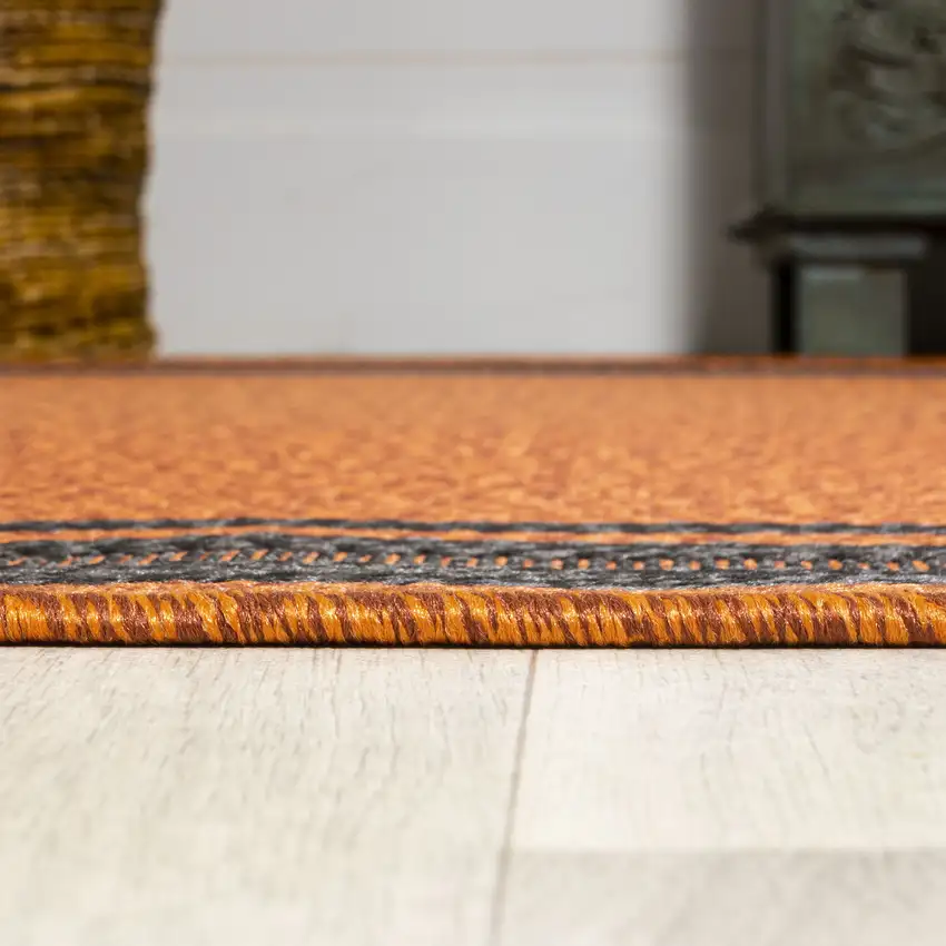 8' Orange And Dark Gray Indoor Outdoor Runner Rug Photo 9