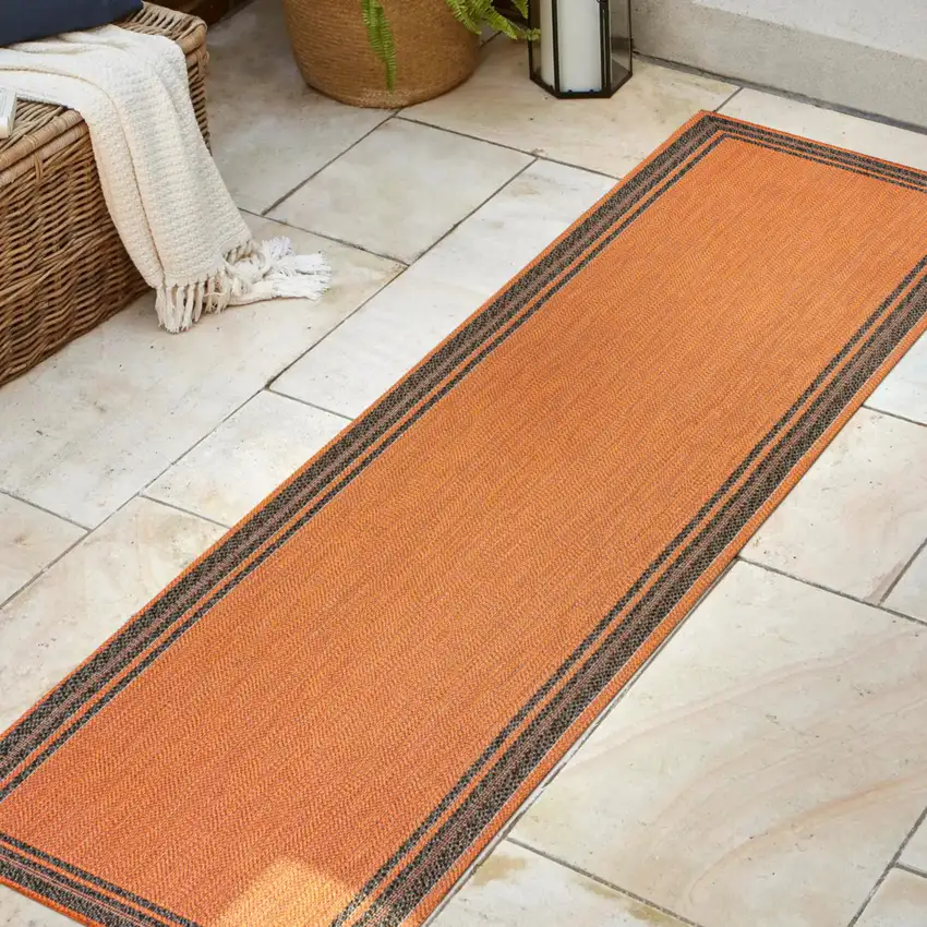 8' Orange And Dark Gray Indoor Outdoor Runner Rug Photo 4