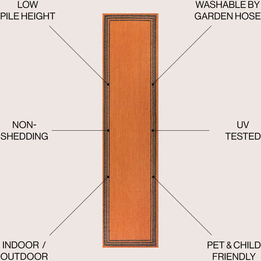 8' Orange And Dark Gray Indoor Outdoor Runner Rug Photo 7