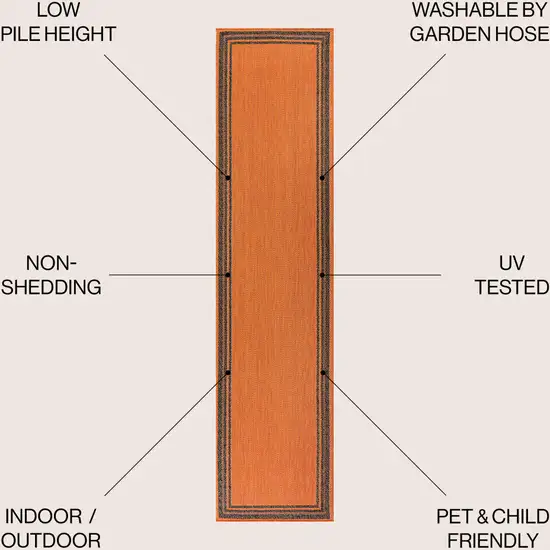 8' Orange And Dark Gray Indoor Outdoor Runner Rug Photo 7