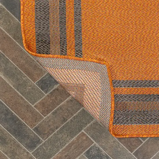 8' Orange And Dark Gray Indoor Outdoor Runner Rug Photo 8