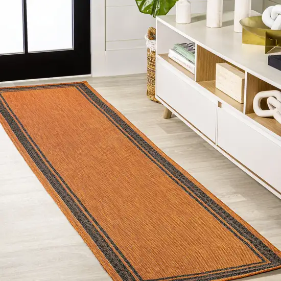 8' Orange And Dark Gray Indoor Outdoor Runner Rug Photo 3