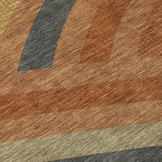 8' Orange And Gold Round Abstract Washable Indoor Outdoor Area Rug Photo 7